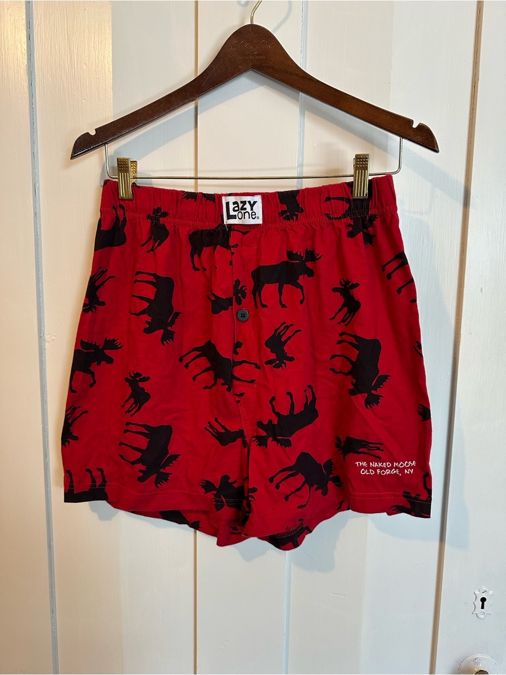 Lazy One Red Boxers with Black Moose Pattern